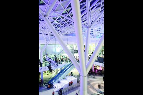 At their centre, the loop of shopping malls opens out into a huge atrium